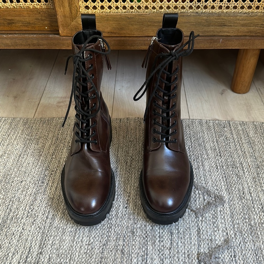 Zara Lug Sole Boots in Oxblood
